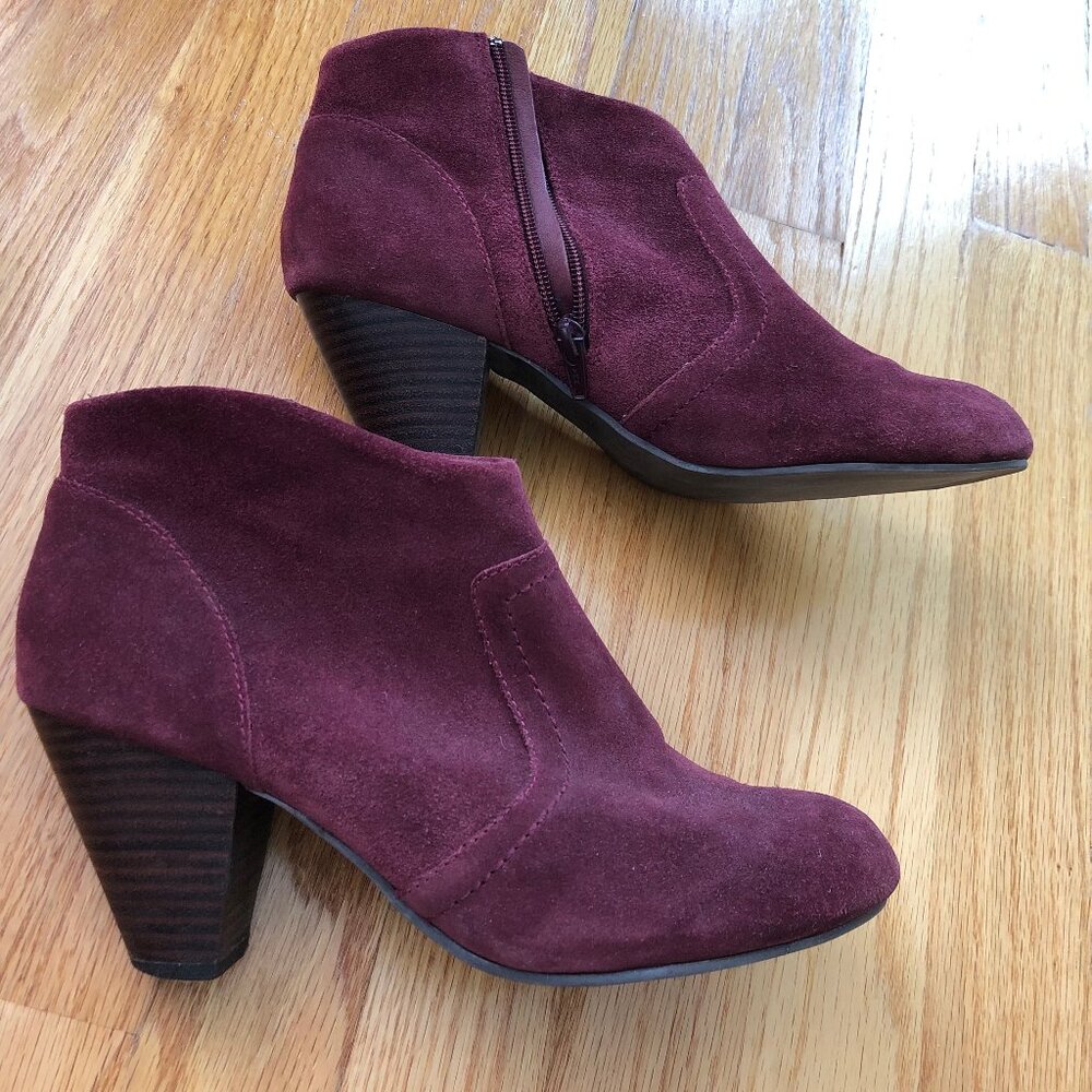Aldo short dark red leather heeled boots